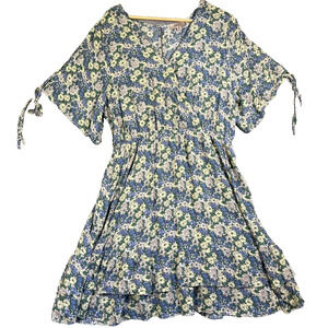 Gigio Umgee Dress Womens XL Blue Yellow Soft Floral Ditsy Boho Tiered Ruffle
